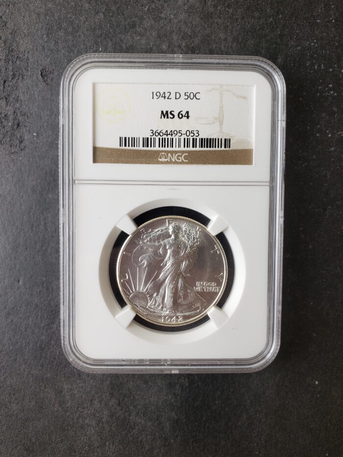 1942 D 50c Walking Liberty Silver Half Dollar NGC MS64