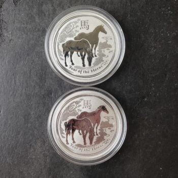Two 2014 P Australia 50c 1/2oz Silver Year of the Horse Coins in Capsules