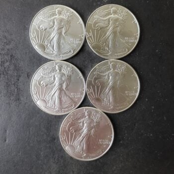 Lot of Five 2024 $1 American Silver Eagle Dollars at $1/oz Over Spot