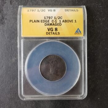 1797 1/2c Liberty Cap Half Cent Plain Edge C-1 1 Above 1 VG8 Details Damaged