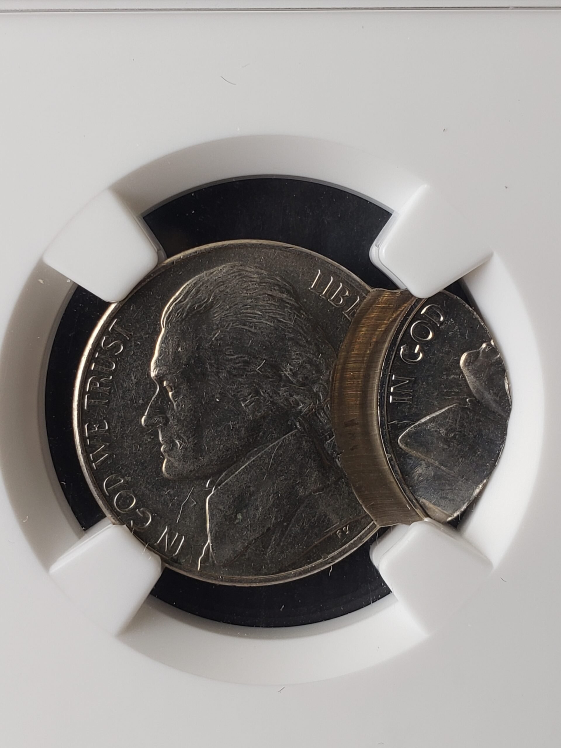 5c Jefferson Nickel Double Struck 2nd Strike 75% Off-Center with Uniface Reverse NGC Mint Error MS63 6FS