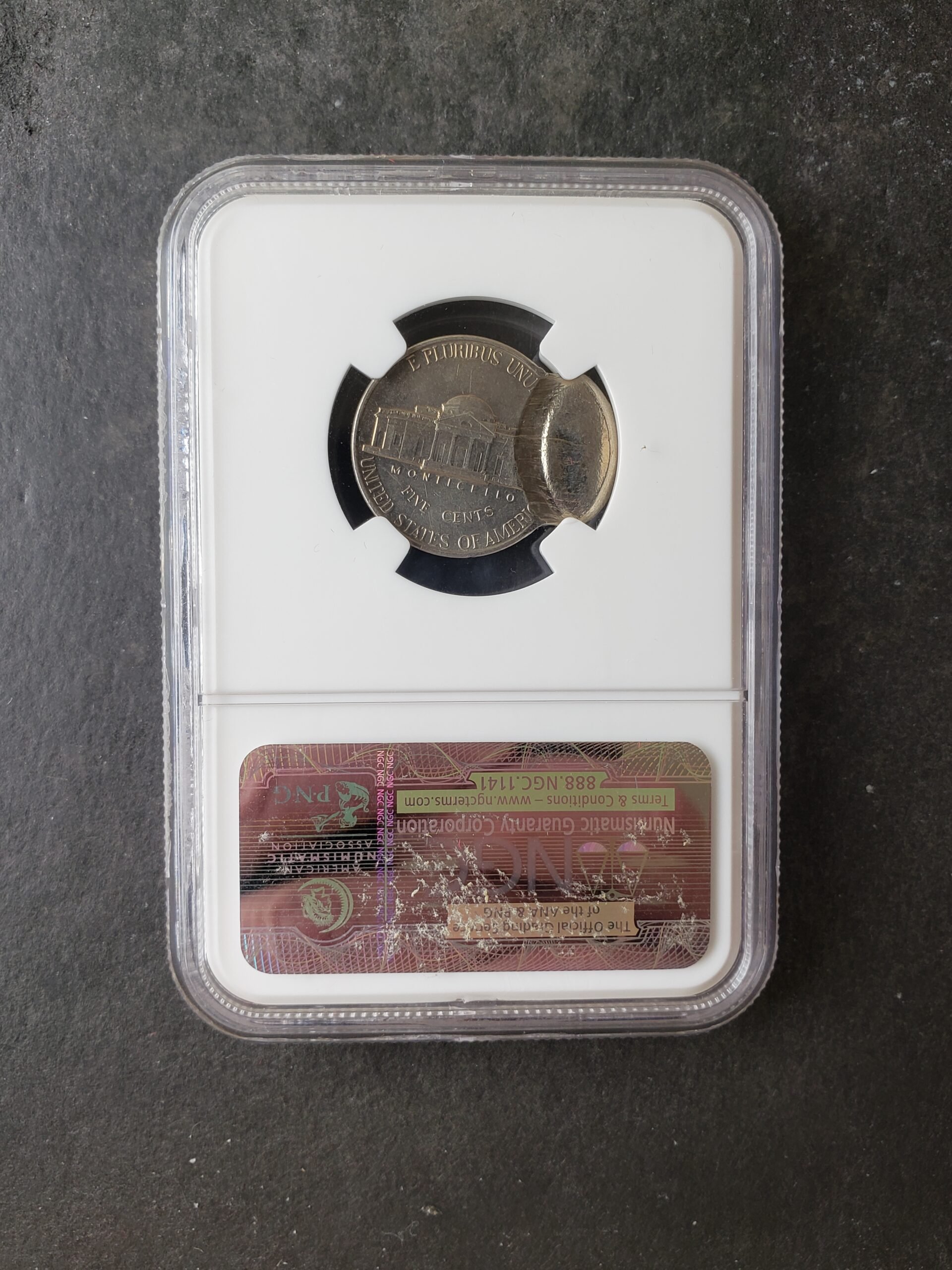 5c Jefferson Nickel Double Struck 2nd Strike 75% Off-Center with Uniface Reverse NGC Mint Error MS63 6FS - Image 3