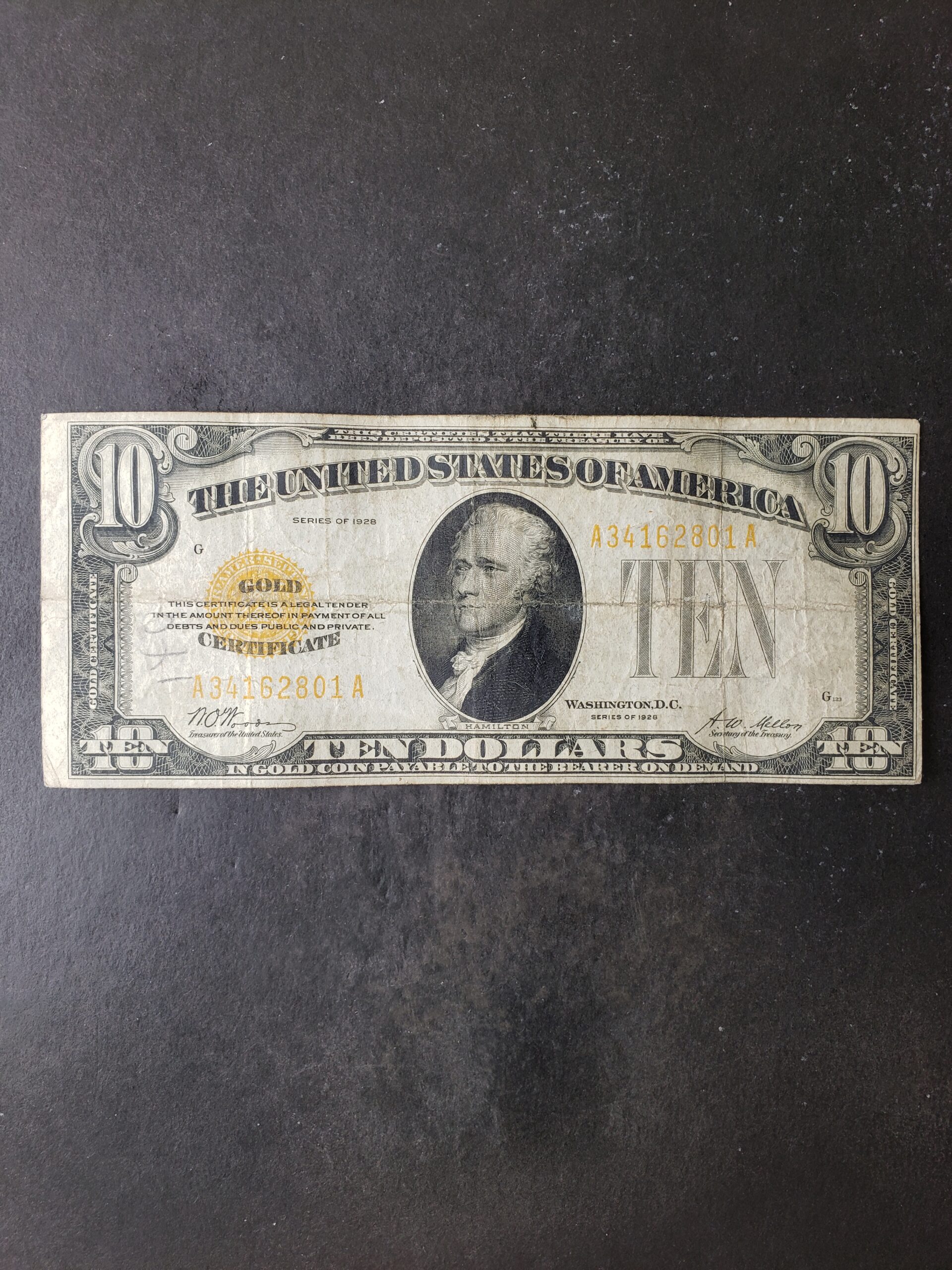 1928 $10 Yellow Seal Gold Certificate