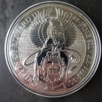2018 Great Britain 10 Pounds 10oz Silver Griffin of Edward III Coin in a Capsule