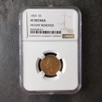 1854 $3 Indian Princess Head Three-Dollar Gold Piece NGC XF Details Mount Removed