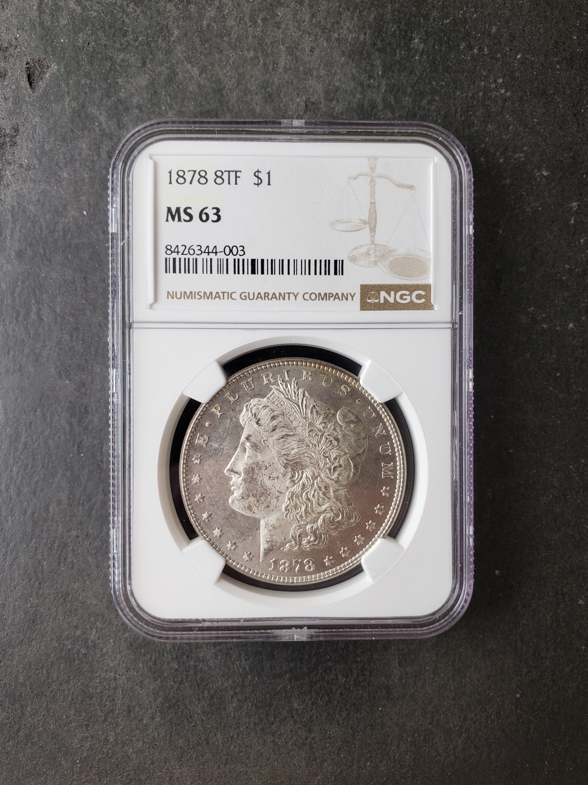 1878 $1 Morgan Silver Dollar 8TF NGC MS63