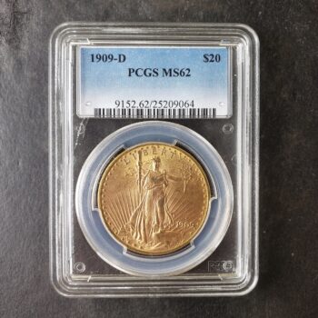 1909 D $20 St. Gaudens Gold Double Eagle PCGS MS62