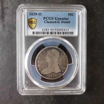 1839 O 50c Capped Bust Silver Half Dollar PCGS Cleaned G Detail