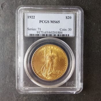 1922 $20 St. Gaudens Gold Double Eagle PCGS MS65