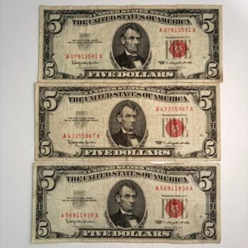 Three $5 Red Seal Notes