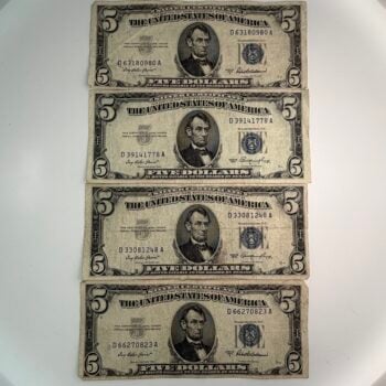 Four $5 Blue Seal Notes