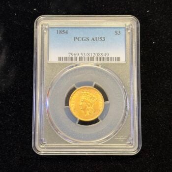 1854 $3 Gold Princess PCGS AU53