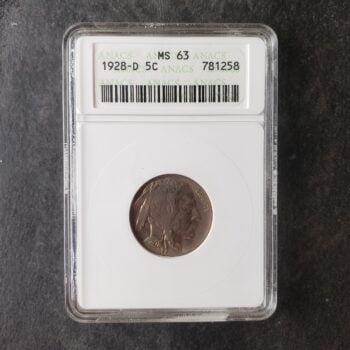 1928 D 5c Buffalo Nickel ANACS MS63