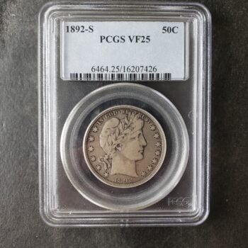 1892 S 50c Barber Silver Half Dollar PCGS VF25