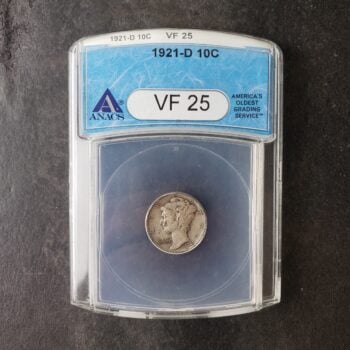 1921 D 10c Winged Liberty Silver Dime ANACS VF25
