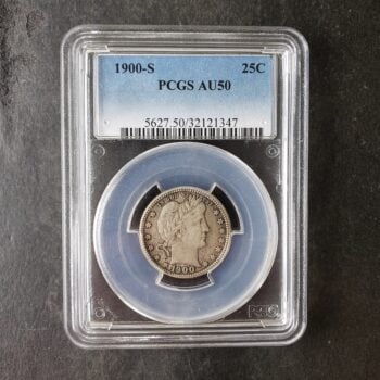 1900 S 25c Barber Silver Quarter Dollar PCGS AU50