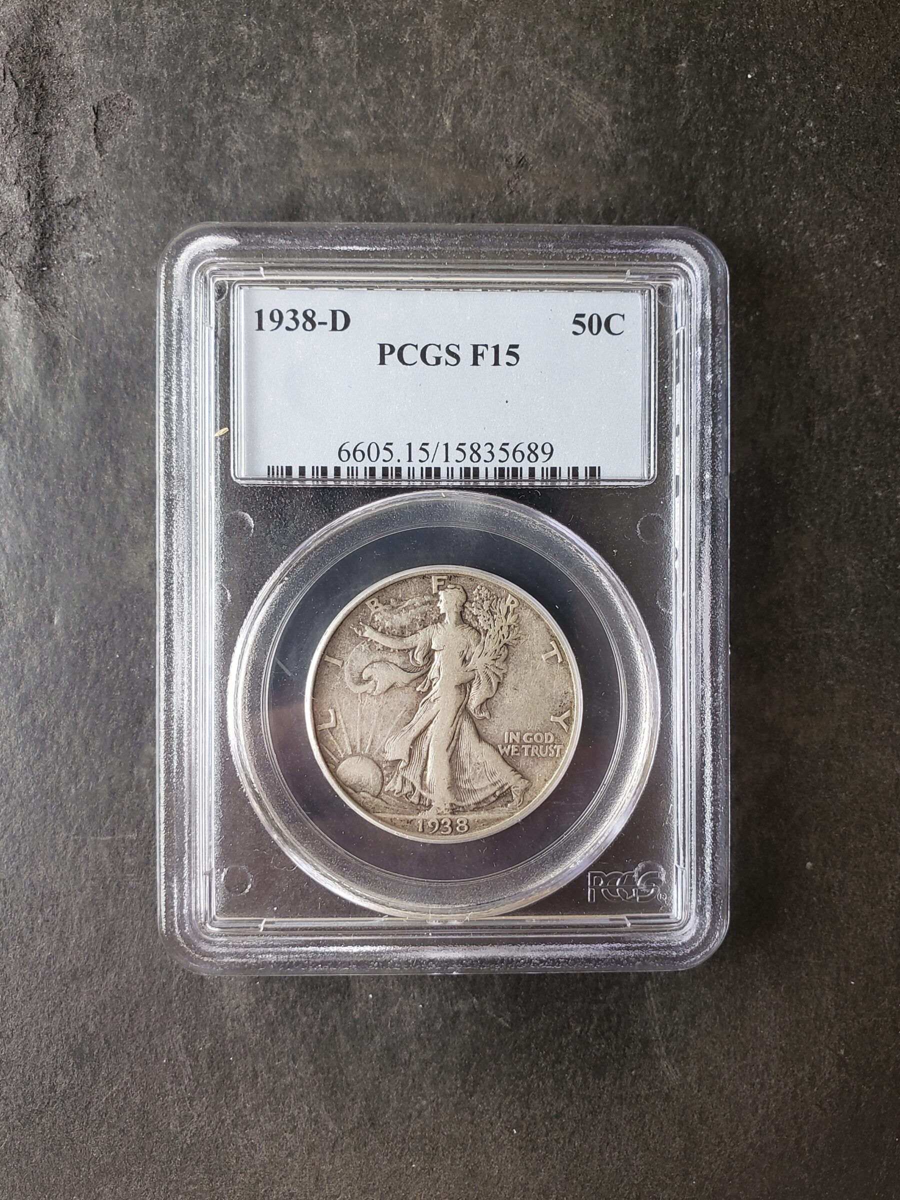 1938 D 50c Walking Liberty Silver Half Dollar PCGS F15 | Jefferson