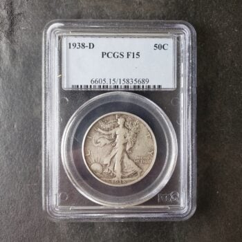 1938 D 50c Walking Liberty Silver Half Dollar PCGS F15