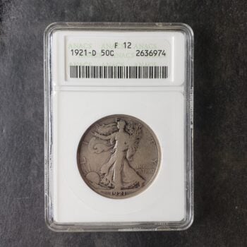 1921 D 50c Walking Liberty Silver Half Dollar ANACS F12