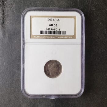 1903 S 10c Barber Silver Dime NGC AU53