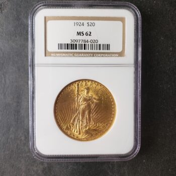 1924 $20 St. Gaudens Gold Double Eagle NGC MS62