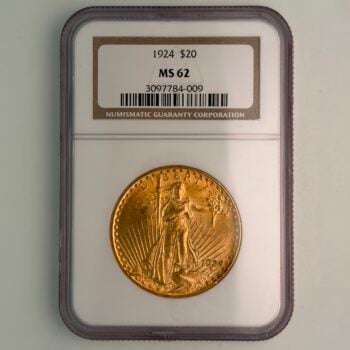 1924 $20 Gold Saint Gaudens NGC MS62