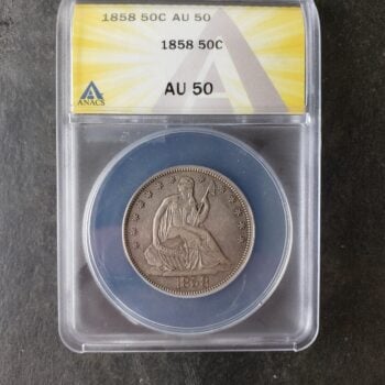 1858 50c Seated Liberty Silver Half Dollar ANACS AU50