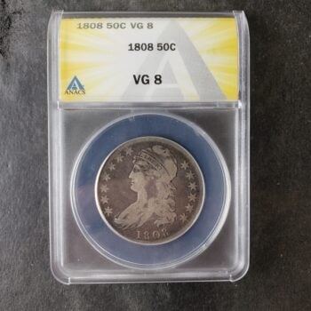 1808 50c Capped Bust Silver Half Dollar ANACS VG8
