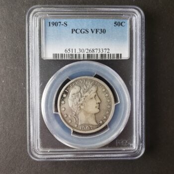 1907 S 50c Barber Silver Half Dollar PCGS VF30