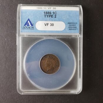 1886 1c Indian Head Cent Type 2 ANACS VF30