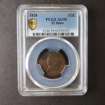 1828 1/2c Classic Head Half Cent 12 Stars PCGS AU55