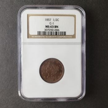 1857 1/2c Liberty Head Braided Hair Half Cent C-1 NGC MS63 BN