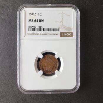 1902 1c Indian Head Cent NGC MS64 BN