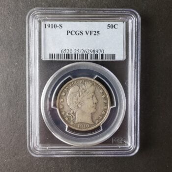 1910 S 50c Barber Silver Half Dollar PCGS VF25