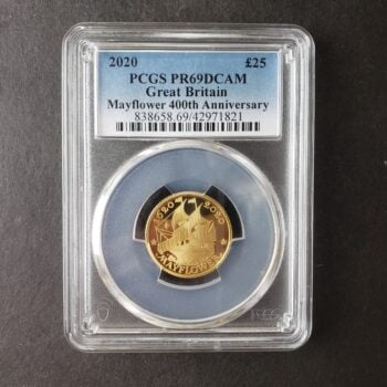 2020 Great Britain Proof 25 Pounds 1/4oz Gold Mayflower PCGS PR69 DCAM