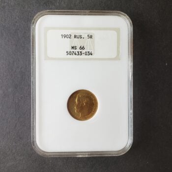 1902 Russia 5 Roubles Gold Nicholas II NGC MS66