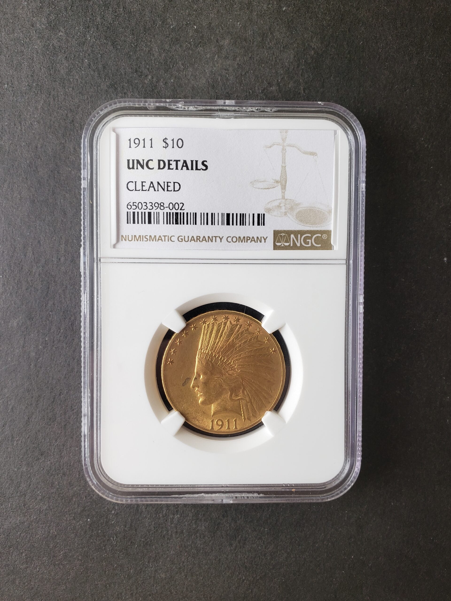 1911 $10 Indian Head Gold Eagle NGC UNC Details Cleaned