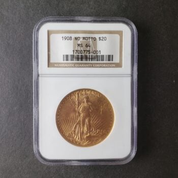 1908 $20 St. Gaudens Gold Double Eagle No Motto NGC MS64