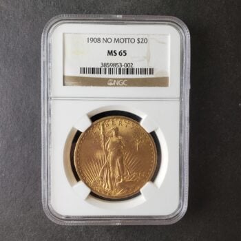 1908 $20 St. Gaudens Gold Double Eagle No Motto NGC MS65