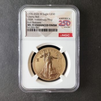 1776-2026 W $50 1oz Gold American Eagle w/250th Privy NGC MS70 Enhanced Finish