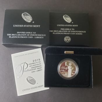 2019 W Proof $100 1oz Platinum Preamble to the Declaration of Independence