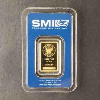 Sunshine Minting 5 gram Gold Eagle Bar with Assay Certificate in Plastic
