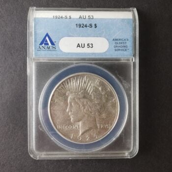 1924 S $1 Peace Silver Dollar ANACS AU53