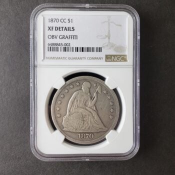 1870 CC $1 Seated Liberty Silver Half Dollar NGC XF Details Obverse Graffiti