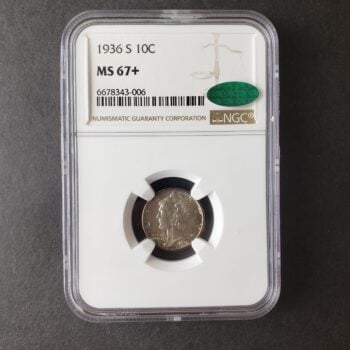 1936 S 10c Winged Liberty Silver Dime NGC MS67+ with CAC Sticker