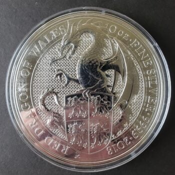 2018 Great Britain 10 Pounds 10oz Silver Red Dragon of Wales Coin in Capsule