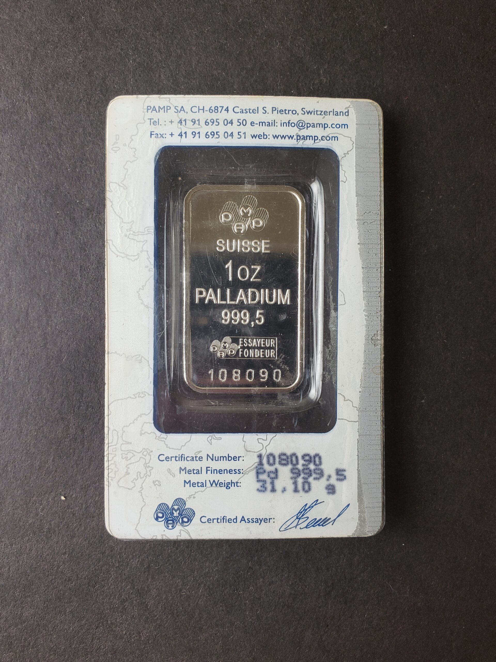 Pamp Suisse 1oz Palladium Fortuna Bar in Plastic Assay Card - Image 2
