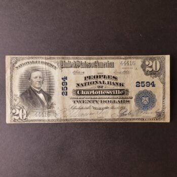 1902 $20 The Peoples National Bank of Charlottesville National Currency Large Note
