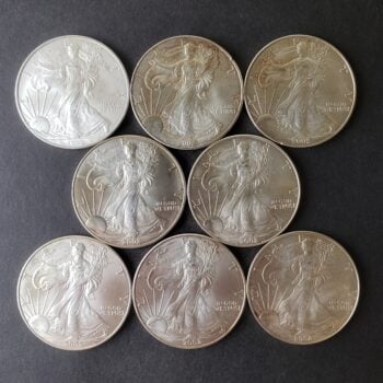 Lot of Eight Imperfect $1 American Silver Eagle Dollars at Spot