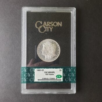 1882 CC $1 Morgan Silver Dollar in GSA Holder CAC MS63 PL